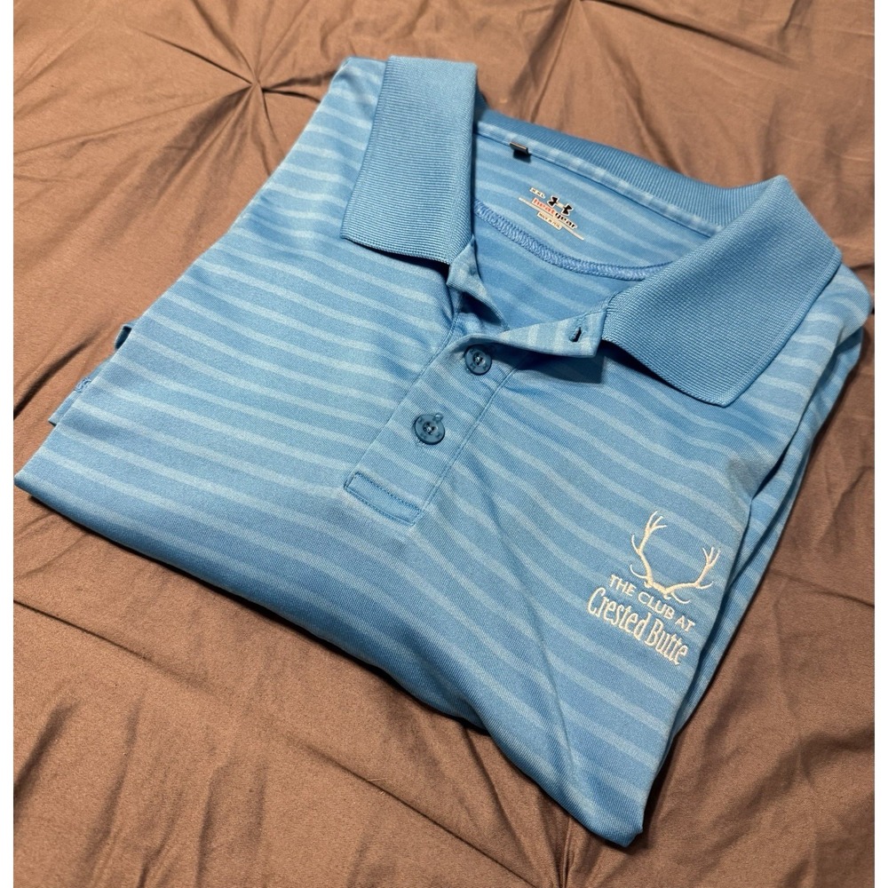 Under Armour HeatGear Men's 2XL Blue Striped Short Sleeve Polo Antler Insignia